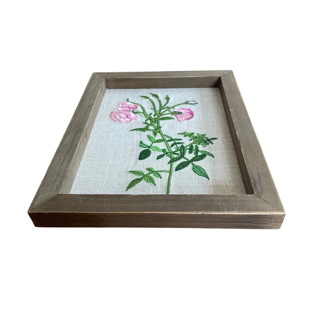 Simply Spring Embroidered Floral Wall Art Pink Flowers Wood Frame 8x10 New